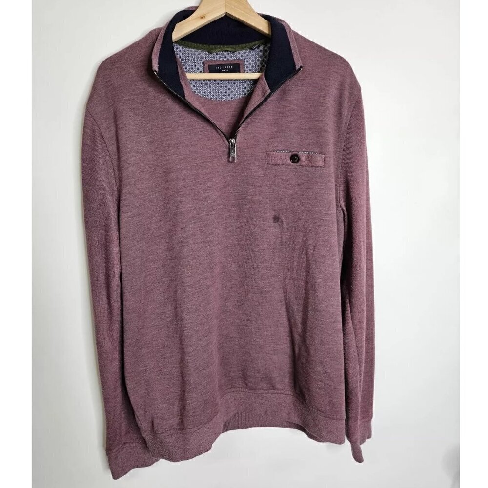 Ted Baker London Mens Pull Over 1/4 Zip Eggplant With Blue Trim size 5UK XL USA